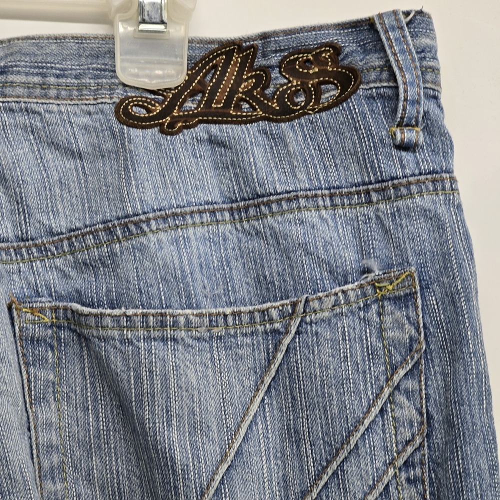 Akademiks Mens Blue Light Wash Straight Leg Jeans Embroidered Pockets 36x31